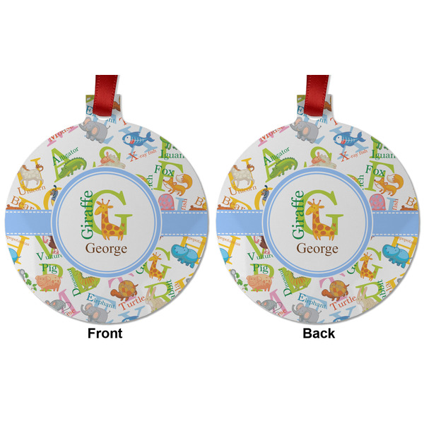 Animal Alphabet Metal Ball Ornament - Front and Back