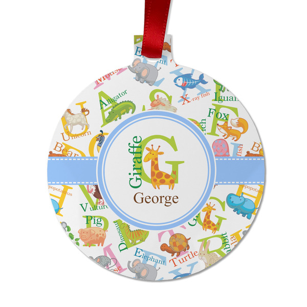 Custom Animal Alphabet Metal Ball Ornament - Double Sided w/ Name or Text
