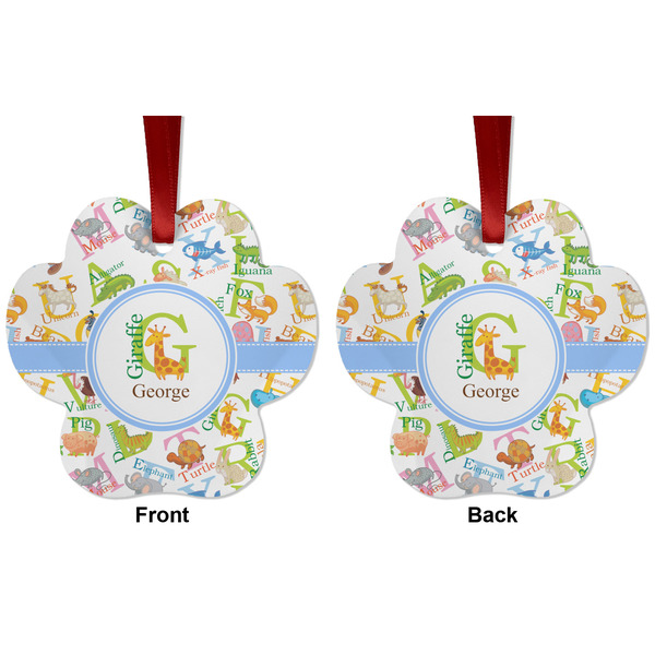 Animal Alphabet Metal Paw Ornament - Front and Back