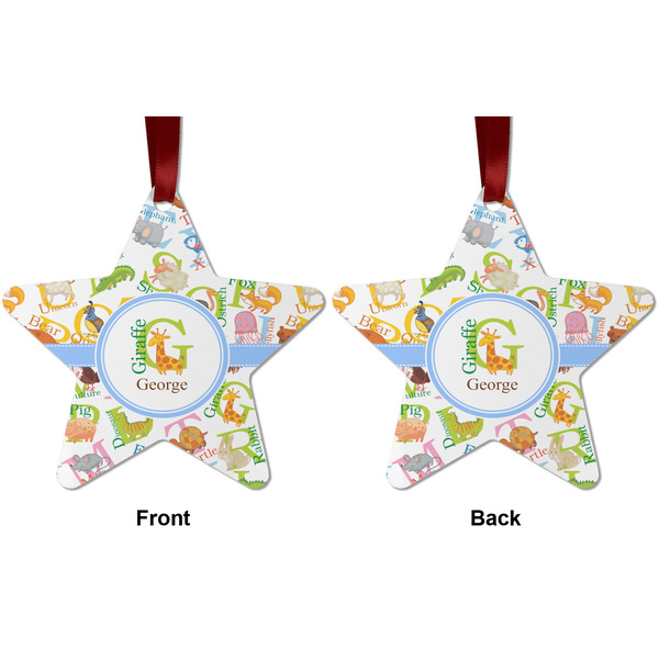 Animal Alphabet Metal Star Ornament - Front and Back
