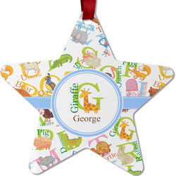 Animal Alphabet Metal Star Ornament - Double Sided w/ Name or Text