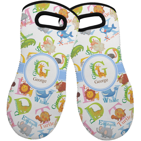Custom Animal Alphabet Neoprene Oven Mitts - Set of 2 w/ Name or Text