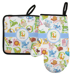 Animal Alphabet Left Oven Mitt & Pot Holder Set w/ Name or Text