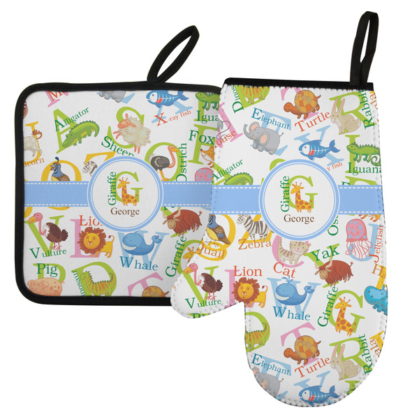 Custom Animal Alphabet Left Oven Mitt & Pot Holder Set w/ Name or Text