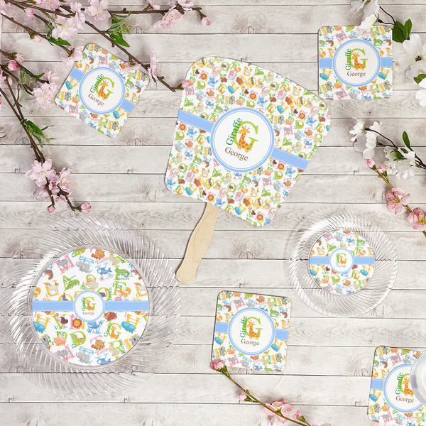 Animal Alphabet Party Supplies Combination Image - All items - Plates, Coasters, Fans