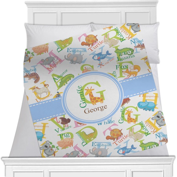 Custom Animal Alphabet Minky Blanket - Twin / Full - 80"x60" - Single Sided (Personalized)