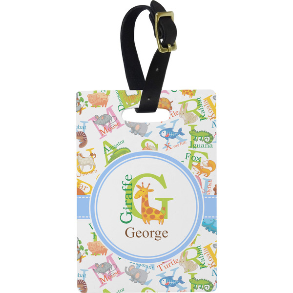 Custom Animal Alphabet Plastic Luggage Tag - Rectangular w/ Name or Text