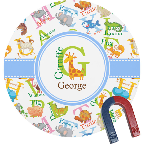Custom Animal Alphabet Round Fridge Magnet (Personalized)