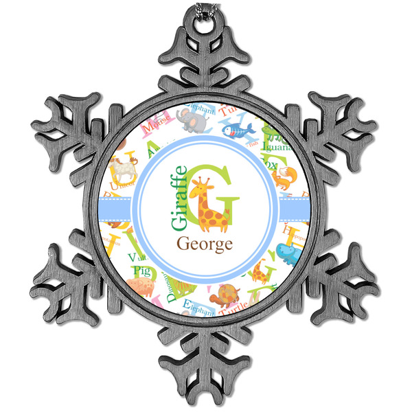 Custom Animal Alphabet Vintage Snowflake Ornament (Personalized)