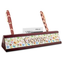 Animal Alphabet Red Mahogany Nameplate with Business Card Holder (Personalized)