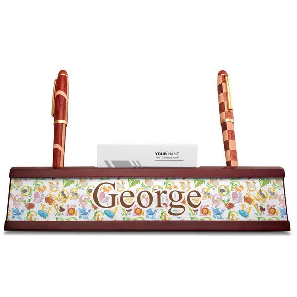 Animal Alphabet Red Mahogany Nameplates with Business Card Holder - Straight
