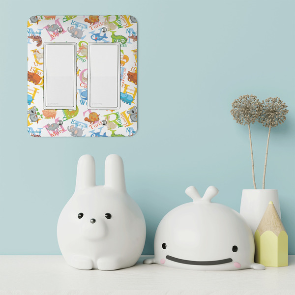 Animal Alphabet Rocker Light Switch Covers - Double - IN CONTEXT