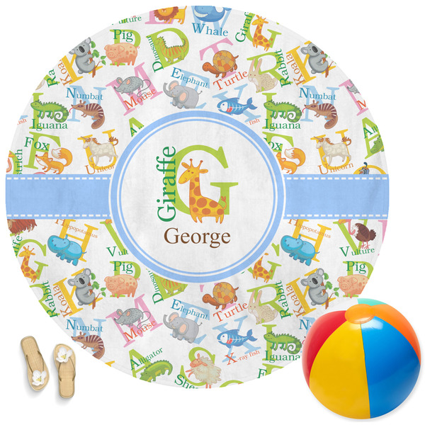 Custom Animal Alphabet Round Beach Towel (Personalized)