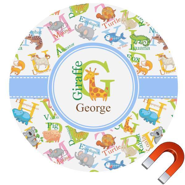 Custom Animal Alphabet Round Car Magnet - 6" (Personalized)