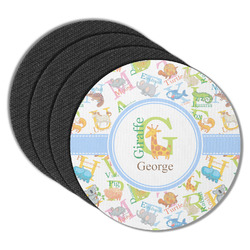 Animal Alphabet Round Rubber Backed Coasters - Set of 4 (Personalized)