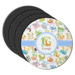 Animal Alphabet Round Rubber Backed Coasters - Set of 4 (Personalized)