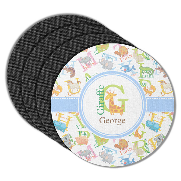 Custom Animal Alphabet Round Rubber Backed Coasters - Set of 4 (Personalized)