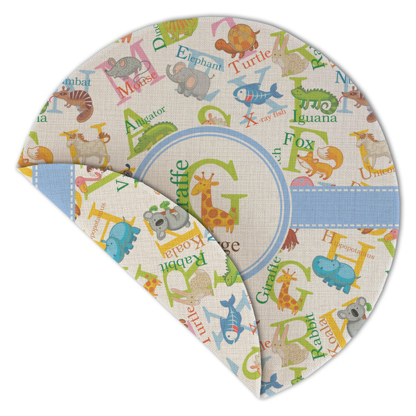Animal Alphabet Round Linen Placemats - Front (folded corner double sided)