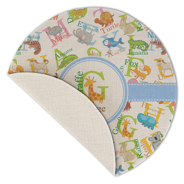 Animal Alphabet Round Linen Placemats - Front (folded corner single sided)