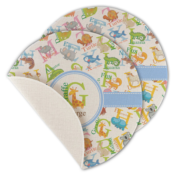 Custom Animal Alphabet Round Linen Placemat - Single Sided - Set of 4 (Personalized)