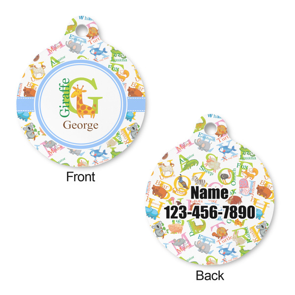 Animal Alphabet Round Pet Tag - Front & Back