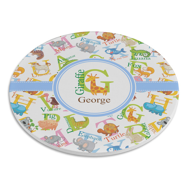 Animal Alphabet Round Stone Trivet - Angle View
