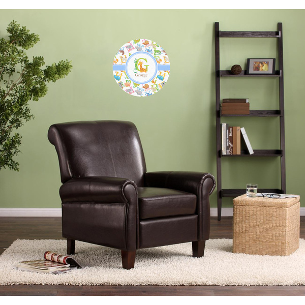 Animal Alphabet Round Wall Decal on Living Room Wall