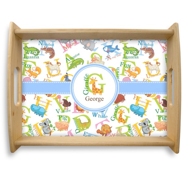 Custom Animal Alphabet Natural Wooden Tray - Large (Personalized)