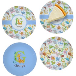 Animal Alphabet Set of 4 Glass Appetizer / Dessert Plate 8" (Personalized)