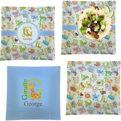 Animal Alphabet Set of 4 Glass Square Lunch / Dinner Plate 9.5" (Personalized)