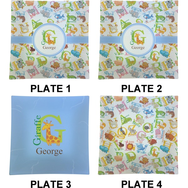 Animal Alphabet Set of Square Dinner Plates (Approval)