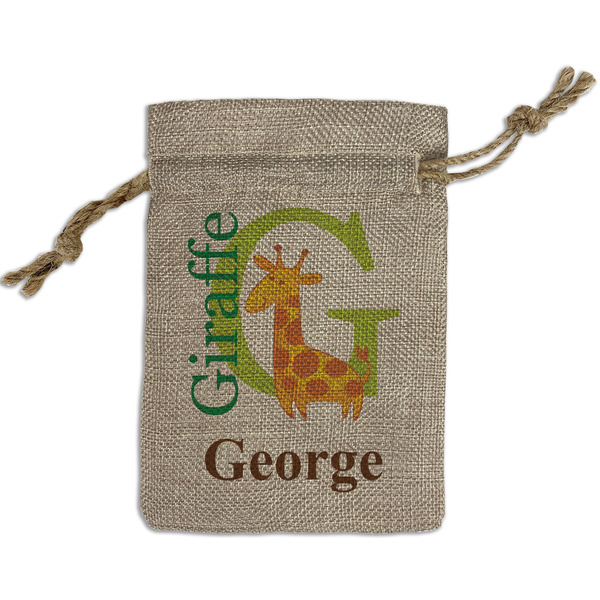 Animal Alphabet Small Burlap Gift Bag - Front