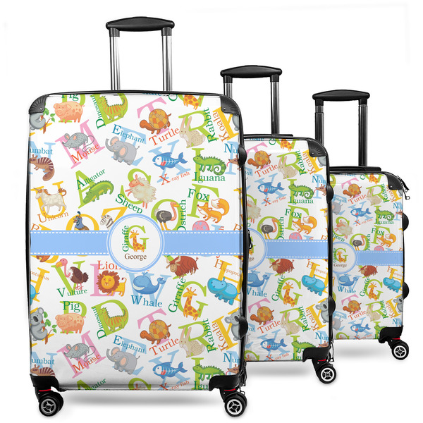 Custom Animal Alphabet 3 Piece Luggage Set - 20" Carry On, 24" Medium Checked, 28" Large Checked (Personalized)