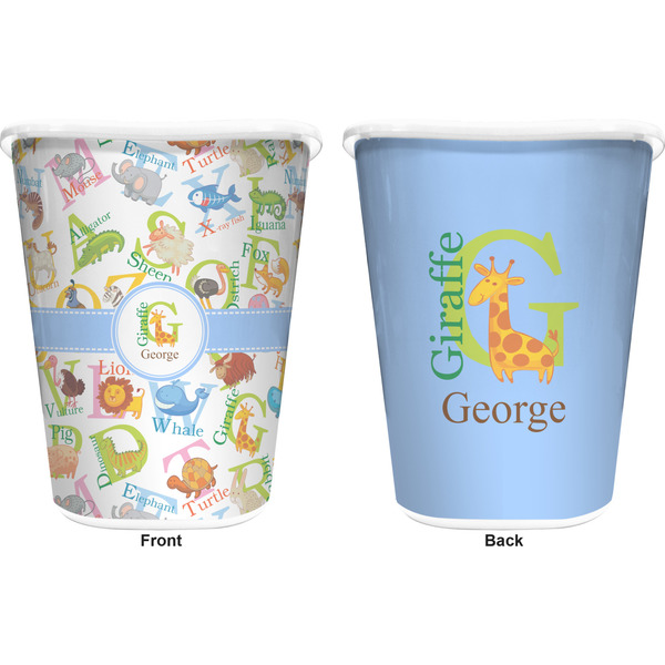 Animal Alphabet Trash Can White - Front and Back - Apvl