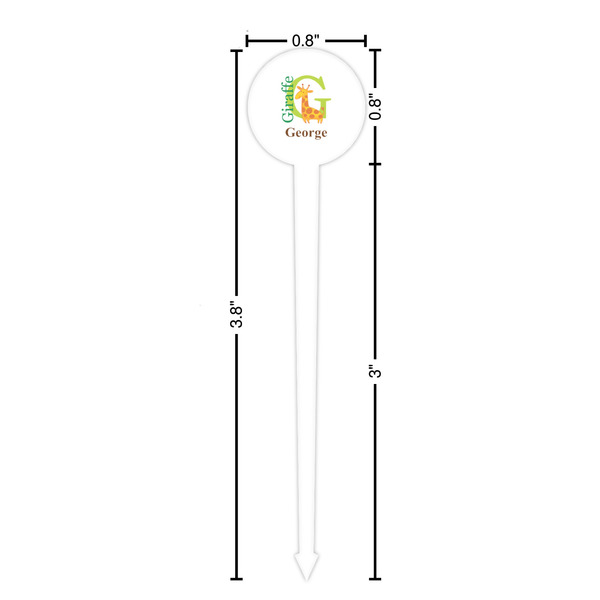 Animal Alphabet White Plastic 4" Food Pick - Round - Dimensions