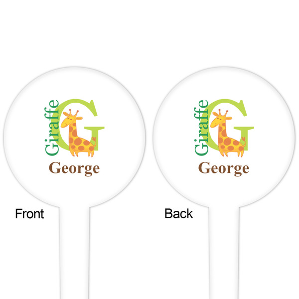 Animal Alphabet White Plastic 4" Food Pick - Round - Double Sided - Front & Back