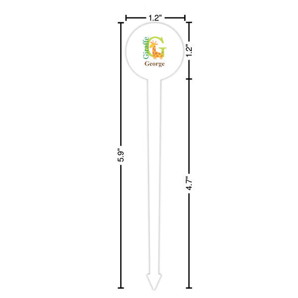 Animal Alphabet White Plastic 6" Food Pick - Round - Dimensions