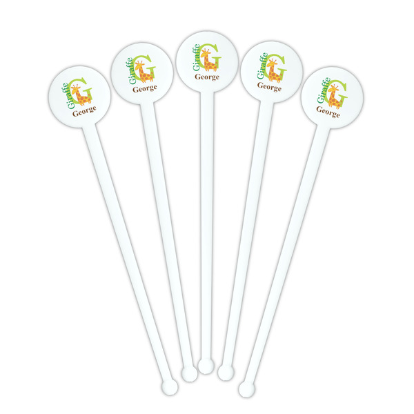 Animal Alphabet White Plastic 7" Stir Stick - Round - Fan View
