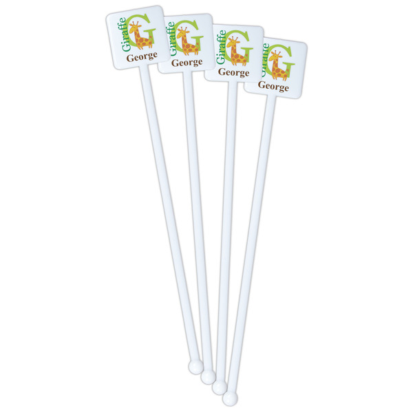 Animal Alphabet White Plastic Stir Stick - Single Sided - Square - Front