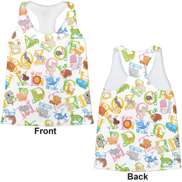 Animal Alphabet Womens Racerback Tank Tops - Medium - Front and Back