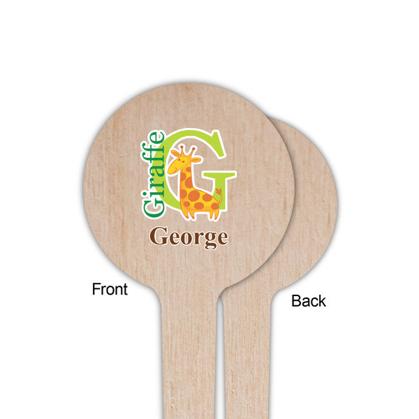 Animal Alphabet Wooden 4" Food Pick - Round - Single Sided - Front & Back