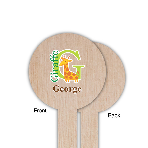 Animal Alphabet Wooden 6" Food Pick - Round - Single Sided - Front & Back