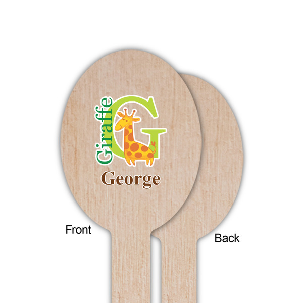 Animal Alphabet Wooden Food Pick - Oval - Single Sided - Front & Back