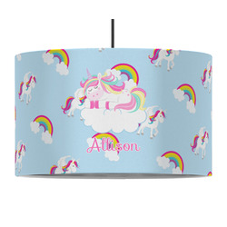 Rainbows and Unicorns 12" Drum Pendant Lamp - Fabric (Personalized)