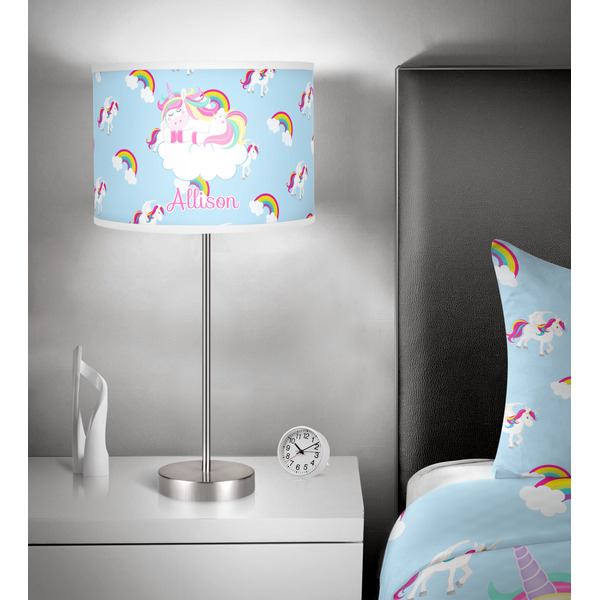 Rainbows and Unicorns 13 inch drum lamp shade - in room