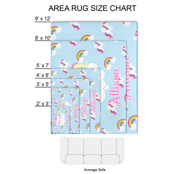 Rainbows and Unicorns 2'x3' Indoor Area Rugs - Size Chart