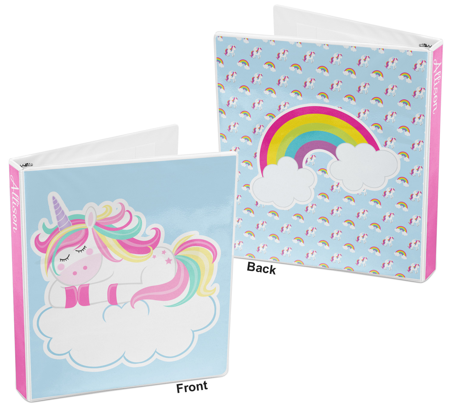 Rainbows and Unicorns 3Ring Binder 1 inch (Personalized