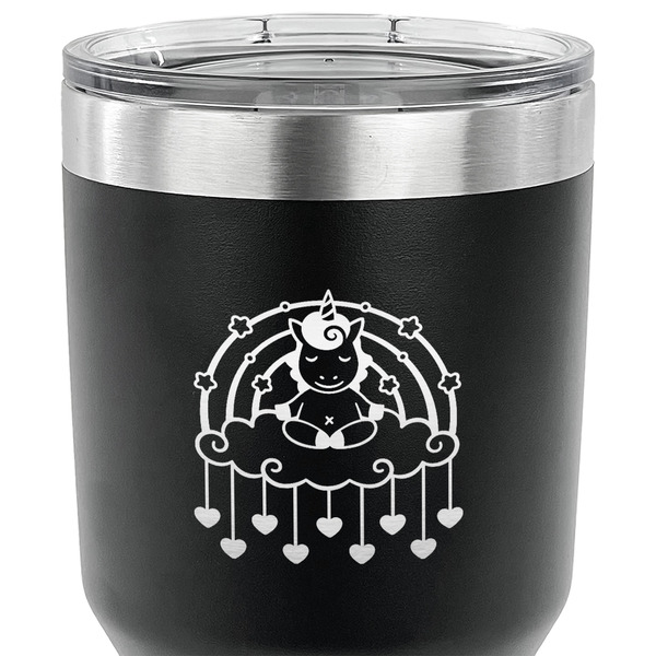 Rainbows and Unicorns 30 oz Stainless Steel Ringneck Tumbler - Black - CLOSE UP
