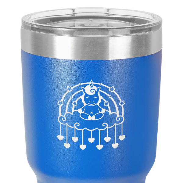 Rainbows and Unicorns 30 oz Stainless Steel Ringneck Tumbler - Blue - Close Up