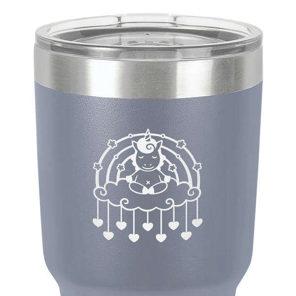 Rainbows and Unicorns 30 oz Stainless Steel Ringneck Tumbler - Grey - Close Up